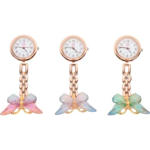 1 Set 3Pcs Butterfly Shape Nurse Pocket Watches Quartz Watches (Assorted Color)