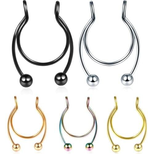 1Pc New Style Nose Clip Fake Septum Piering Nose Rings Surgical Steel Colorful Fake Piercing Nose Piercings Body Jewelry 20G