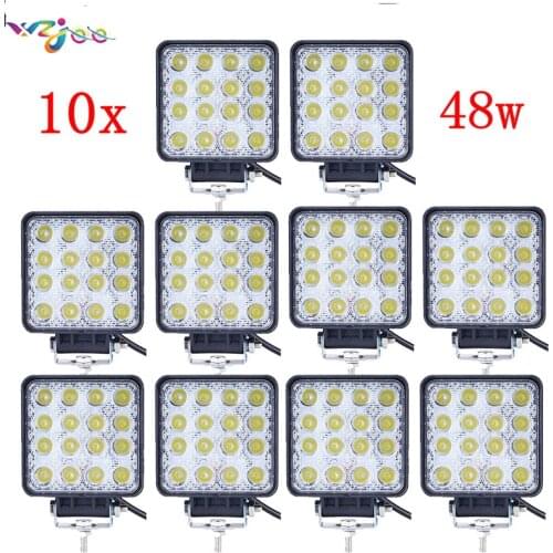 10pcs 48W Led Work Light 4 Inch Square Offroad Light 12V 24V Driving Lights for Jeep Off-road Vehicle, ATV, SUV, UTV, 4WD, Boat
