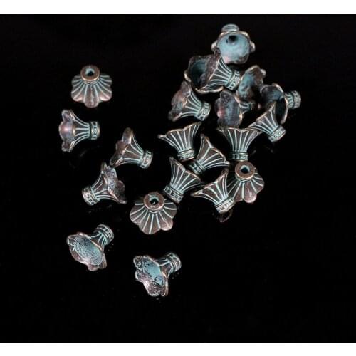 20pcs/lot Antique Bronze Bell Flower Beads Caps Vintage 12x9mm Alloy Cone Flower Bead Charm for Handmade DIY Jewelry Making