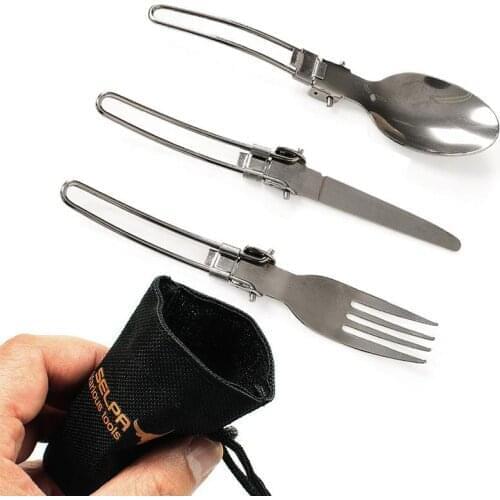 3Pcs/Set Stainless Steel Outdoor tools Picnic Tableware Set Foldable Cutlery Set for Camping Hiking