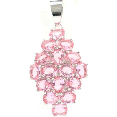 37x14mm Anniversary 3.2g Pink Morganite Green Peridot Women Wedding Daily Wear 925 Sterling Silver Pendant