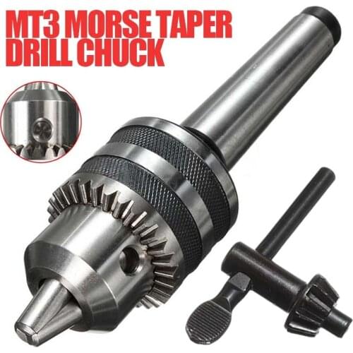 B16 1-13mm 1/2" Woodworking MT3 Shank Lathe Drill Chuck Self Tighten+Heavy Duty Arbor+T-shaped Key Milling Tool
