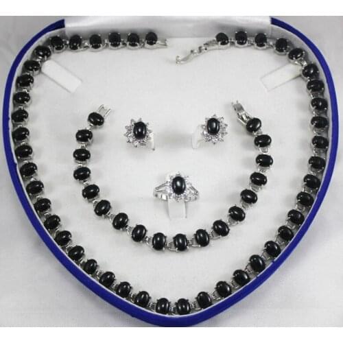 Noble designed black agate necklace, earings, bracelet ring(7-10#) jewelry sets