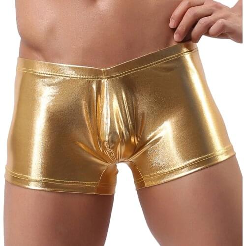 Men Boxers Shorts Bright Boxershort Gold Faux Leather Panties Performance Underwear Boxer Homme
