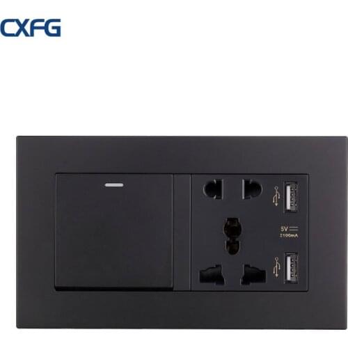 CXFG Universal Standard Socket With Switch, 13A Wall Power Socket With 2 Ports USB With 1/2/3/4 Gang Light Switch Panel Conceal