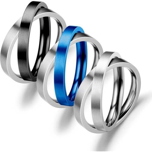 Decompression Rotating Ring Black/Blue/Silver Color Stainless Steel Simple Double Rings For Men Women Fashion Rotatable Jewelry