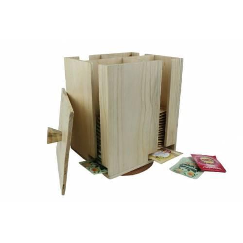 Wood Pine Wood 4 Compartments Rotatable tea bag Storage Box decorative kitchen early gray tea arometerapik tea bag box