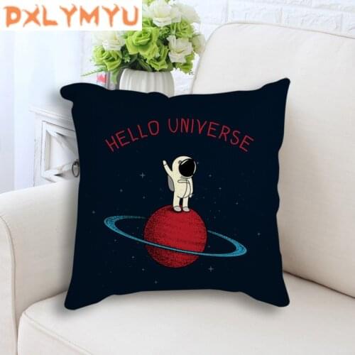 Cartoon Planet Star Rocket Spaceman Space Painting Print Cushion Throw Pillow For Sofa Seat Linen Cushion Pillowcase Home Decor
