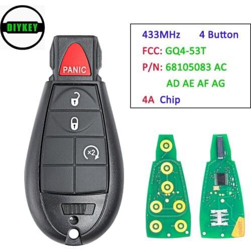 DIYKEY Smart Remote Key Fob 4 B 433MHz 4A Chip for Jeep Cherokee 2014 - 2019 P/N: 68105083 AC AD AF AG FCC: GQ4-53T