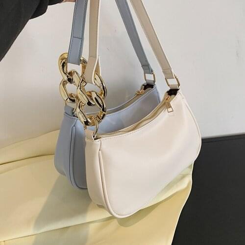 Thick Chain Design Cute Solid Color Small PU Leather Underarm Shoulder Bags For Women 2021 Summer Simple Handbags And Purses
