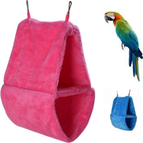 Double Layer Birds Hammock Tent Parrot House Bed Warm Coral Fleece Nest Hanging Bed House Bird Cages Nest Winter Bird Supplies