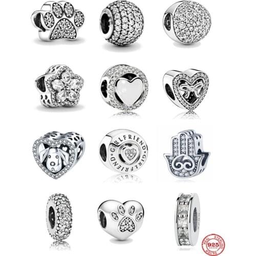 European New 2021 White Pave Dog Paw Spacer Bead Fit Original Pandora Charms Silver 925 Bracelet DIY Jewelry Accessories C101