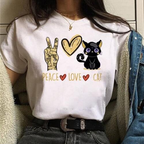 Peace Love Cat T Shirt Fashion Women T Shirt Harajuku T-shirt Cute Graphic Tee Shirts Female Short Sleeve Tops Cartoon T-shirt