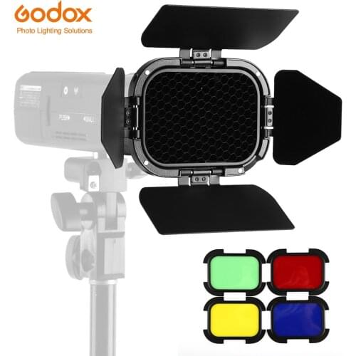 Godox Barn Door BD-07 with Detachable Honeycomb Grid 4 Color Gel Filters for Godox AD200 Pocket Speedlite