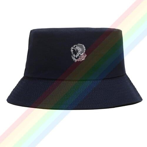 Indiana Headdress Female Eagle White Logo Cotton Top Comfortable Bucket Cap Men Women Hiking Fishing Hat Two-side