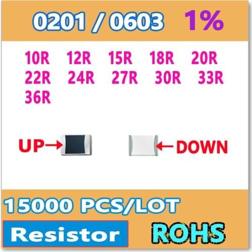 JASNPROSMA 0201 F 1% 15000pcs 10R 12R 15R 18R 20R 22R 24R 27R 30R 33R 36R smd 0603 resistor OHM high quality
