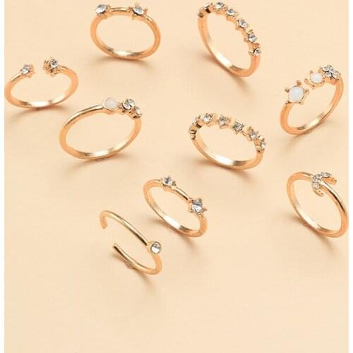 2020 Hot Sale Women Boho Star Moon Joint 9 Pieces Set Ring Jewelry Retro Crystal Knuckle Rings Fashion Female Accessories Gifts