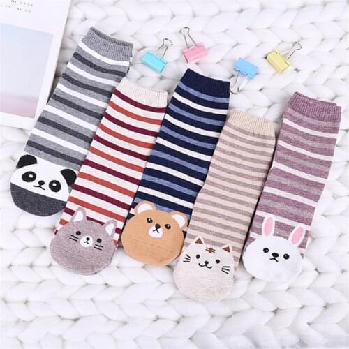5Pairs / Lot New Women Cotton Socks Pink Kawaii Cute Animal Female Casual Invisible In Tube Socks Christmas Gift New Year Socks