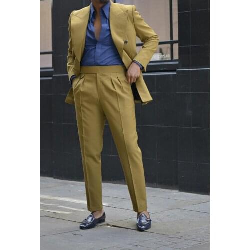 Costume Double Breasted Mens Wedding Tuxedos For Groom Slim Fit Peaked Lapel Best Man Wear Party Prom Blazer Suit(Jacket+Pants)