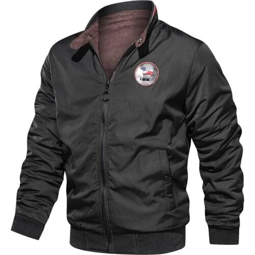 Tactical Military Bomber Air Force Jacket Mens Double-sided Jackets Fashion Casual Zipper Coat Mens Solid Color Stand Collar