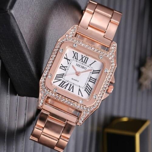 Fashion Rhinestone Women Watch Luxury Bracelet Brand Ladies Wrist Watches Stainless Steel Square Female Clocks Relogio Feminin