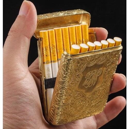 Classic European Style Pure Copper Ultra-thin Creative 3 Sides Carving Mens Cigarette Case