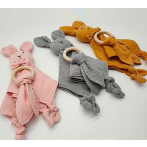 2Pcs Baby Saliva Towel Soft Newborn Baby Soothe Appease Towel Infant Cute Bunny Sleeping Dolls Toy Wooden Teether Comforting Toy