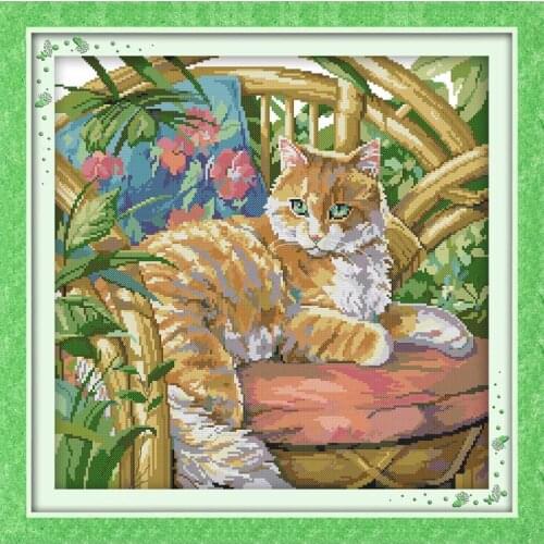 Joy Sunday The Cat On The Chair Cute Design11/14CTCounted and Stamped Home Decoration DIY Cross Stitch Kit Embroidery Needlework