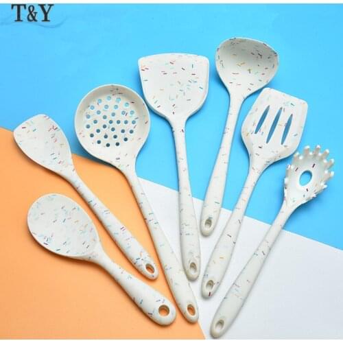 T&Y 7pcs New Colorful Non-Stick Silicone Utensil Cooking Tool Set, Kitchen Cookware Turner Ladle Colander Shovel Accessories