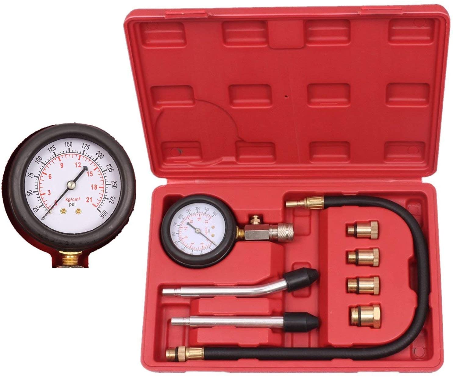NEW 8pcs Petrol Engine Cylinder Compression Tester Kit Universal in-Line Spark Plug Engine Tester for Automotive Car Lawnmower