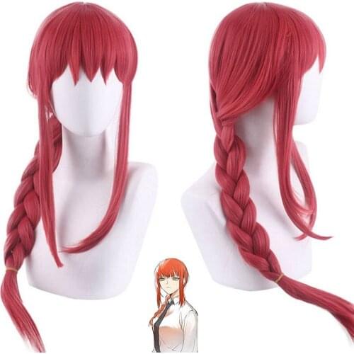 Chainsaw Man Makima Cosplay Wig 75cm Long red Pink Braided Synthetic Hair Anime Wig Halloween Party Role Play wigs + wig cap