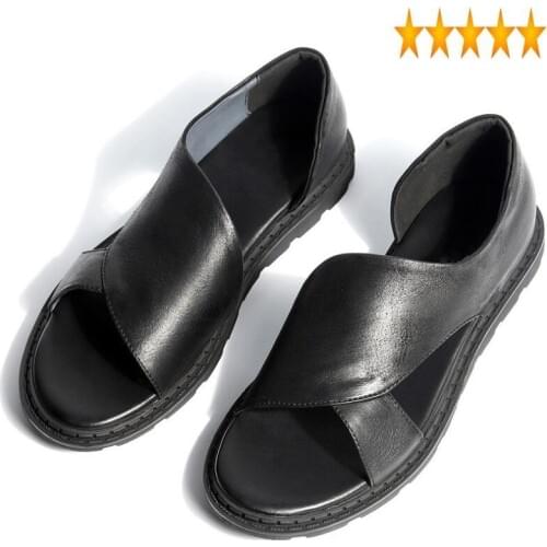 Beach Summer Slip Men On Loafers Vintage Open Toe High Quality Genuine Leather Gladiator Sandals Casual Outside Footwear