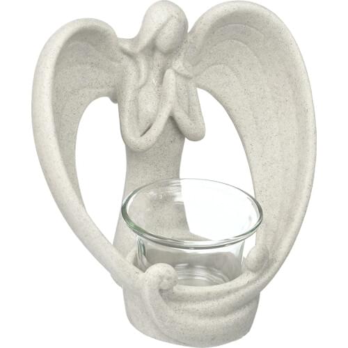 Resin Tealight Candle Holder Sympathy Memorial Gift, Flickering LED Candle, Angel with Wing Figurines in Memory of Loved One