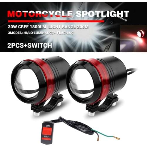 Hot Universal Waterproof Black Shell U3 LED Motorcycle Headlight Angel Eye Red halo Hi/lo beam Motorbike Spot Light Driving lamp