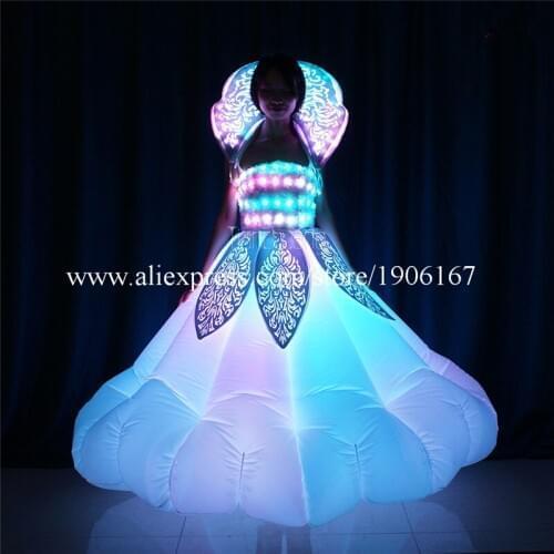 Programmable full color led Inflatable Dress ballroom stage performance women luminous wedding dress light up colorful wears