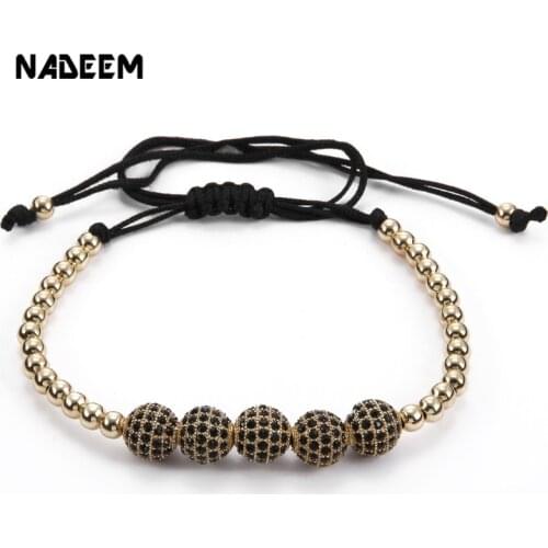 NADEEM Drop Shipping Gold Color Anil Arjandas 8mm Pave Setting Black CZ Copper Ball Bead Braiding Bracelet Women Gift Jewelry