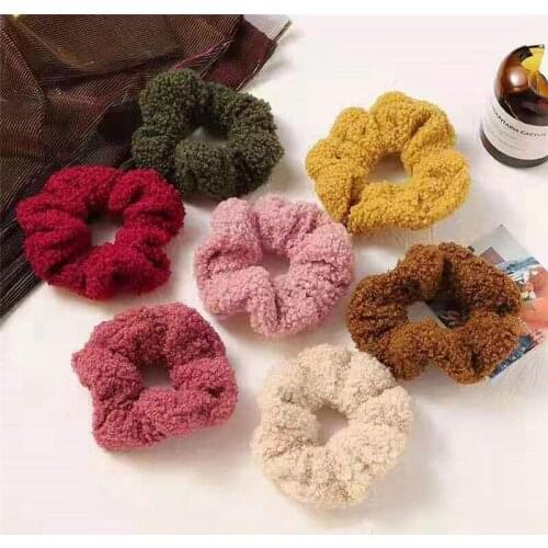 Korean Plush Ponytail Holder Hair Rope Cute Girl Candy Color Elastic Hair Bands Scrunchie Fashion Womens Hair Circle Headdress