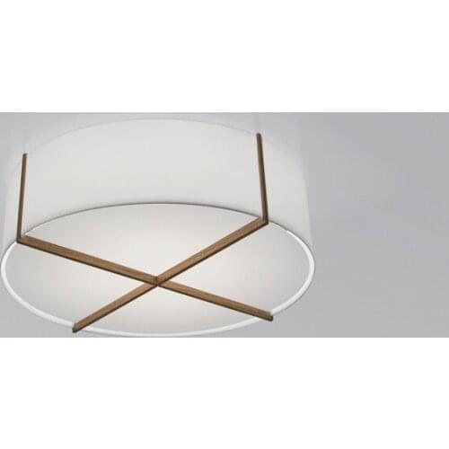 Modern new Chinese fabric lampshade ceiling lamp Nordic designer style walnut shelf study bedroom lamp