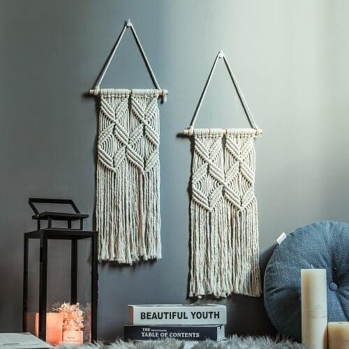 Woven Macrame Wall Hanging Boho Chic Bohemian Woven Home Decoration for Living Room Beige Door Curtain Long Tapestry Decoration