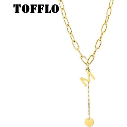 TOFFLO Stainless Steel Jewelry M Letter English Tassel Round Chain Necklace Fashion Female Clavicle Chain BSP746