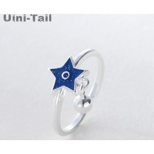 Uini-Tail hot new 925 sterling silver blue five-pointed star ring small fresh open simple fashion high quality jewelry GN544