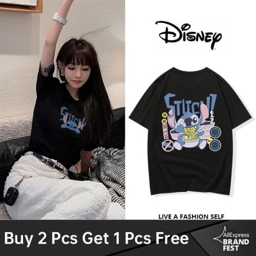 Disney Chic Fashion Stitch Little Monster Cartoon Print Women Oversized T-Shirt Cotton Y2K Tee Tops Korean Harajuku Streetwear