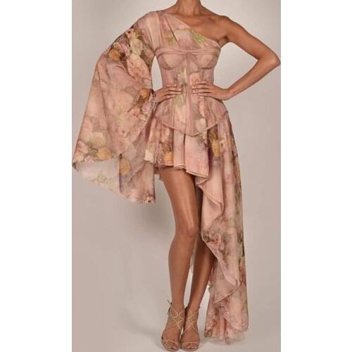 Women Two Pieces Set Dress Outfit Summer 2021 Floral Print Chiffon Dress and Girdle French Casual Slim Sexy Nightclub Femme F359