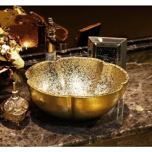Golden washbasin Jingdezhen Art ceramic wash basin vessel sinks countertop Bathroom sinks