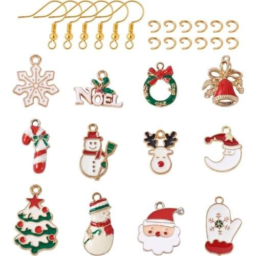 1Set Christmas Earring DIY Jewelry Making Kits Alloy Enamel Pendants Charms Earring Hooks for Handmade Christmas Gifts Supplies