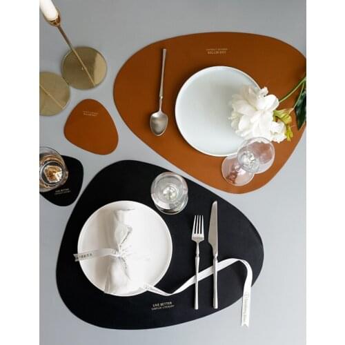 1Set Bronzing Leather Placemat Coaster Hotel Family Dinner Oil-proof Heat Insulation Placemat Bowl Mat Coaster Party Supplies