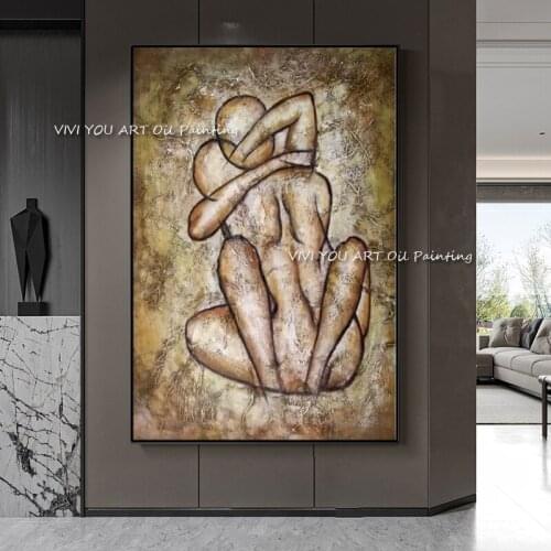 100% Handmade Canvas Abstract Body Women Art Sexy Naked Couple Oil Paintings Wall Art Pictures for Living Room Decoration