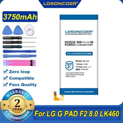 100% Original LOSONCOER 3750mAh BL-T31 Battery For LG G PAD F2 8.0 LK460 SPRINT EAC63398901 Free Tools