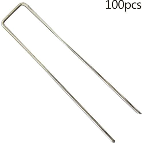 100pcs Garden Lawn U Shaped Nails Ground Stakes for Nail Weeds Fabric Galvanized Anti-Rust Securing Pegs Turf Netting